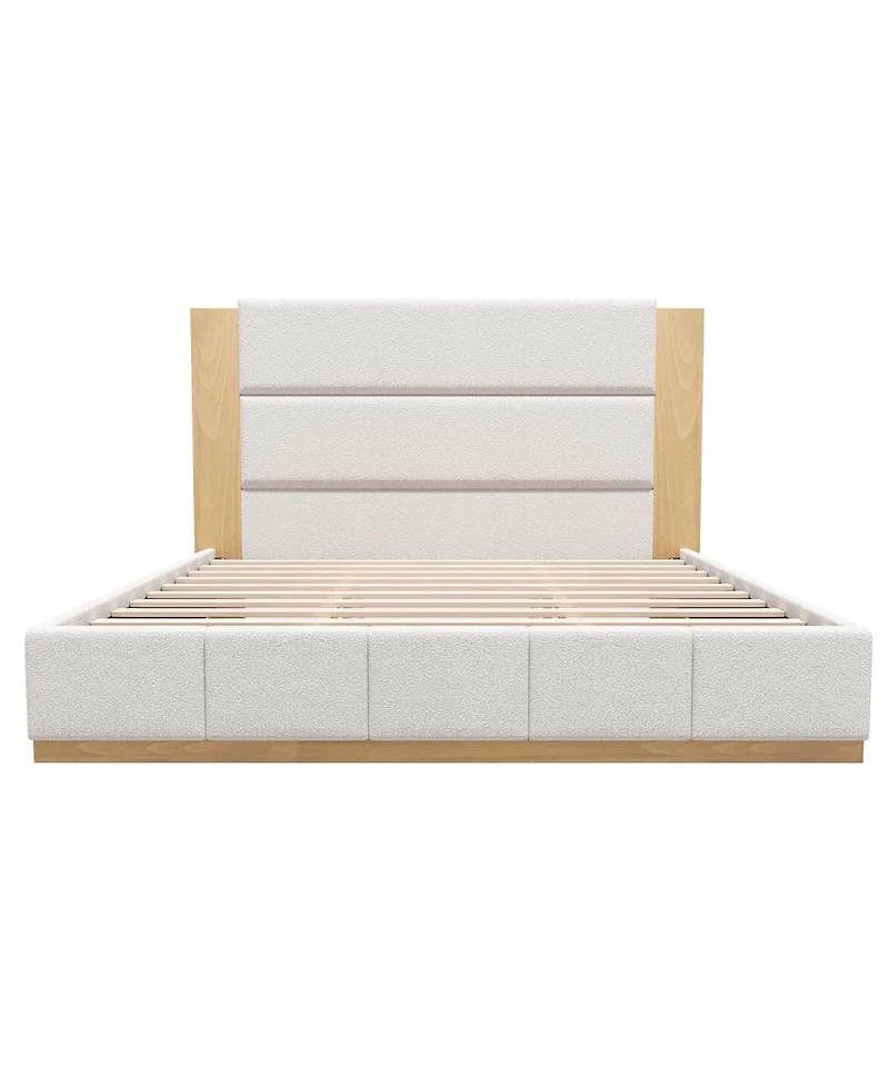 Streamdale Furniture Upholstered Platform Bed Frame with Extended Wood Headboard