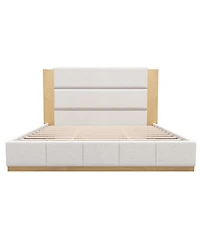 Streamdale Furniture Upholstered Platform Bed Frame with Extended Wood Headboard