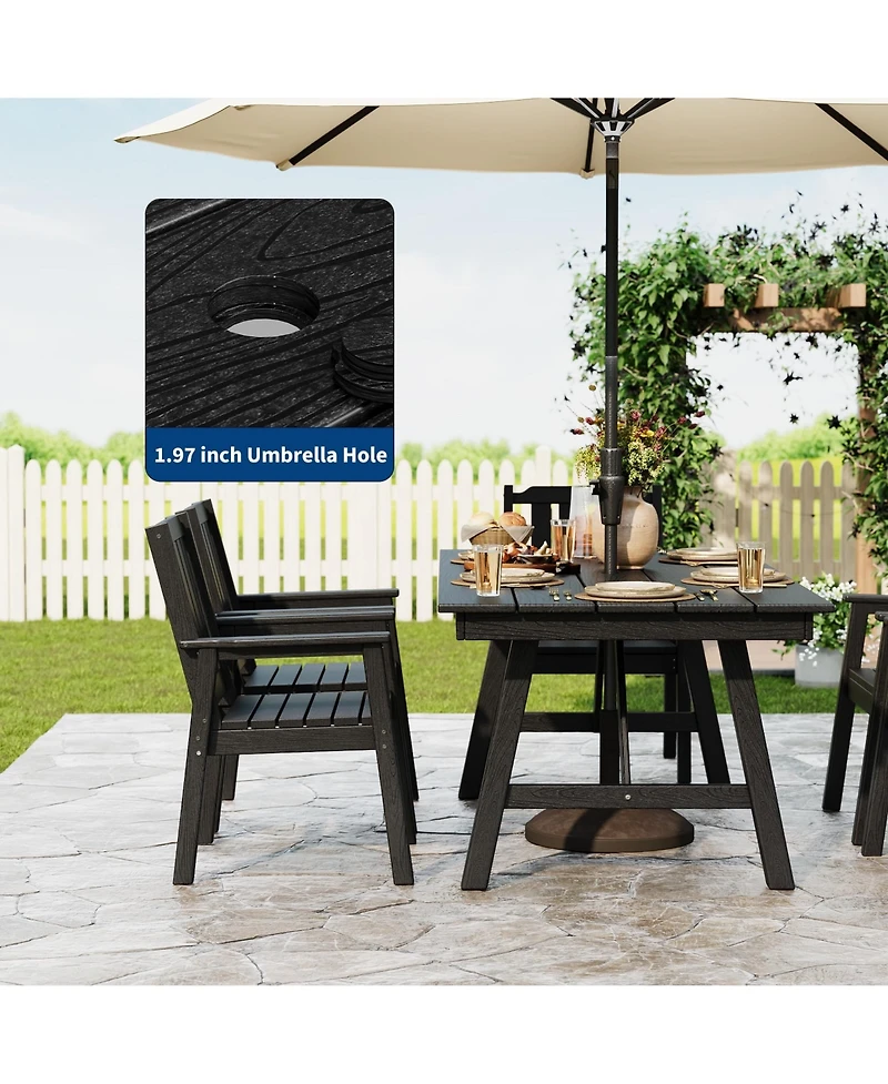 GarveeLife Outdoor Dining Table Set for 6, 7-Piece Patio Hdpe Slatted Table and Chairs Set with Umbrella Hole