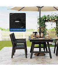 GarveeLife Outdoor Dining Table Set for 6, 7-Piece Patio Hdpe Slatted Table and Chairs Set with Umbrella Hole