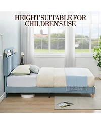 homfan Upholstered Bed Frame with Bookcase Headboard, Storage Cubbies and Wooden Slats Support