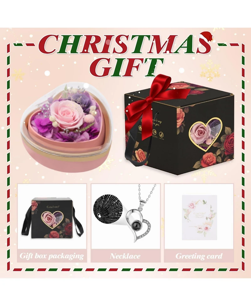 Gnuadz Preserved Rose Necklace Heart Box Gift