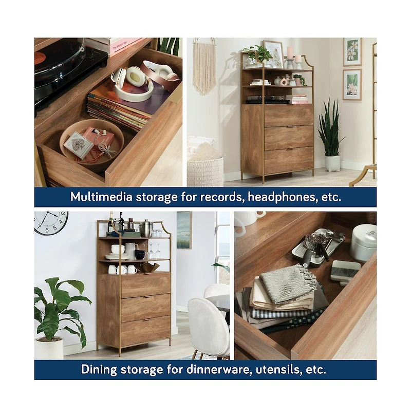Sauder Bedroom 3- Drawer Dresser with Shelves, Sindoori Mango Finish