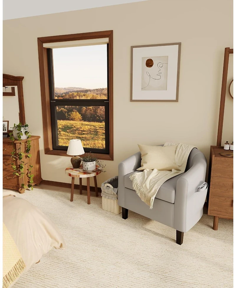 gaomon Accent Chairs Faux Leather Chairs Barrel Club Chairs Comfy Living Room Chairs with Sturdy Legs for Bedroom Reading Room Waiting Room