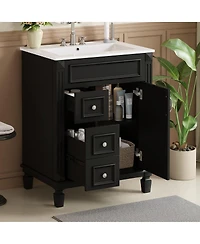 Sillysis Bathroom Vanity with Ceramic Sink, 2 Drawers and Adjustable Shelf, Modern French Freestanding Cabinet for Small Spaces