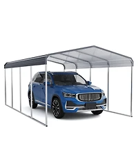 homfan 10' x 15' Heavy-Duty Metal Carport Canopy, All-Weather Steel Garage Shelter with Rust-Resistant Iron Roof and Upgraded Base for Cars Boats