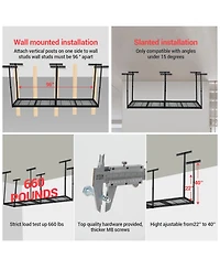 homfan 4 x 6 Foot Overhead Garage Storage Rack with Adjustable Ceiling Shelf and 330 Pound Capacity