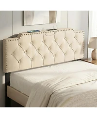 Slickblue Upholstered Bed Headboard with Rivet Accents and Tufted Soft Padded Design