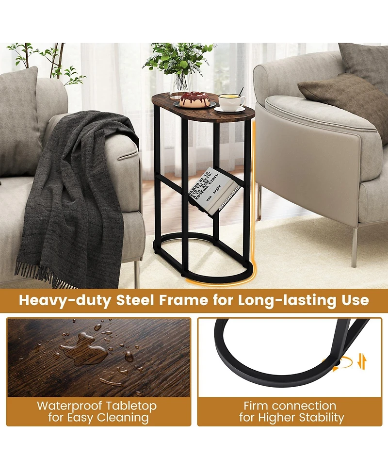Slickblue Industrial Oval End Table with 2-Tier Design and Mesh Storage Shelf