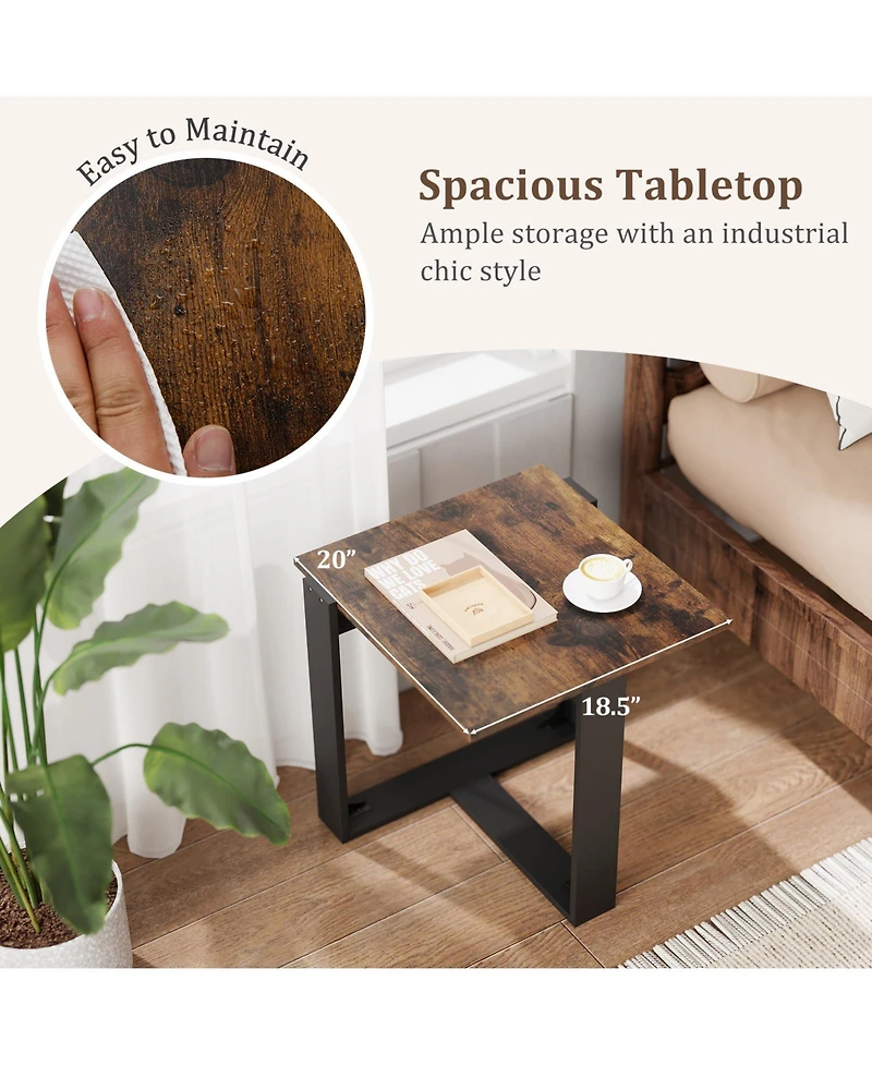 Slickblue Set of 2 Industrial Style End Table with Metal Frame for Sofa and Living Room Use-Rustic
