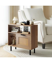 Slickblue Compact Accent End Table with Cabinet and Shelf Storage for Small Rooms