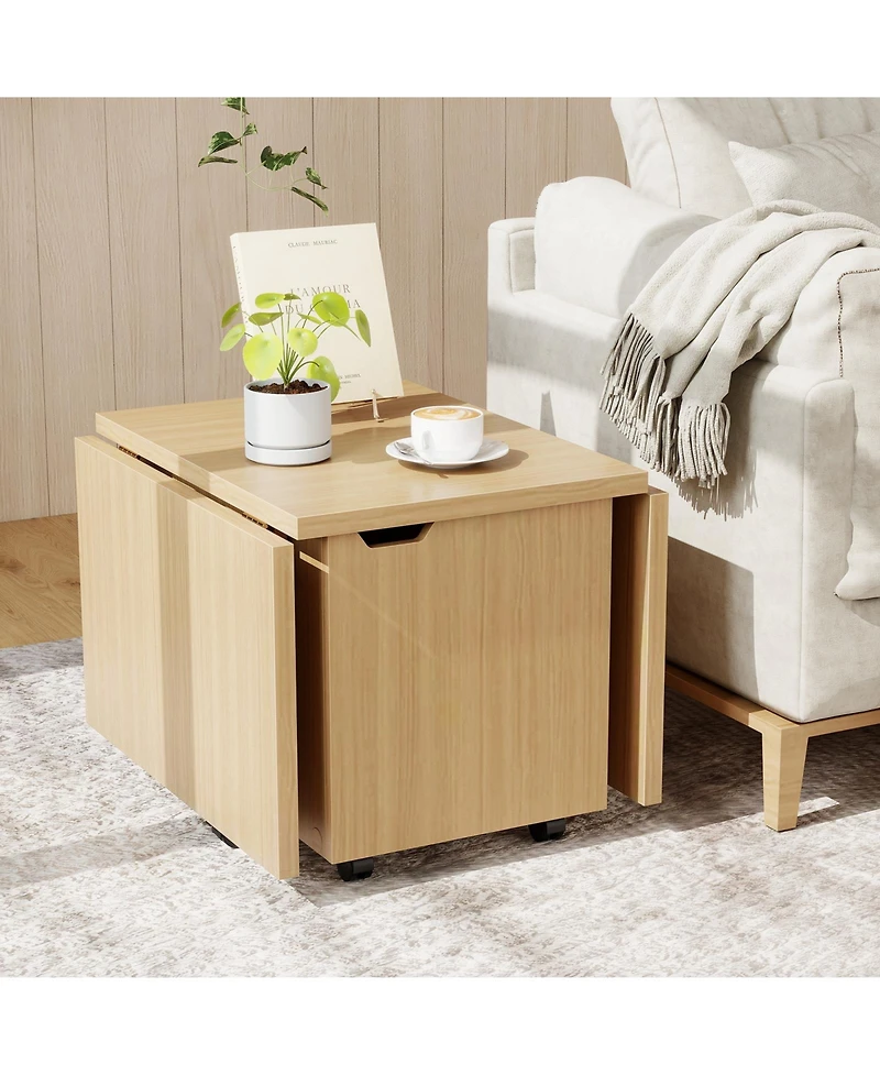 Slickblue Extendable Coffee Table with Foldable Design and Storage Cabinet for Living Room