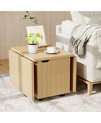 Slickblue Extendable Coffee Table with Foldable Design and Storage Cabinet for Living Room