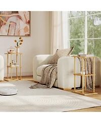 Slickblue Wicker Side Tables Set of 2 with Storage Shelves, Compact End Table for Home Use