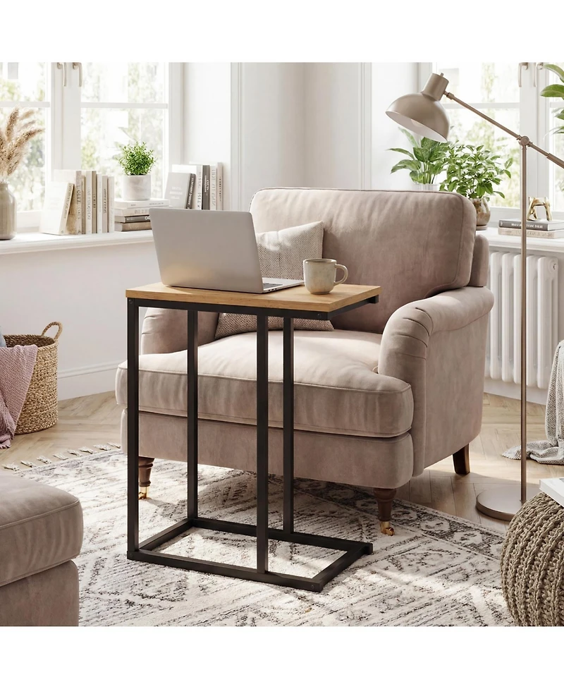 Slickblue Modern C-Shaped Side Table with Metal Frame, Compact End for Small Spaces