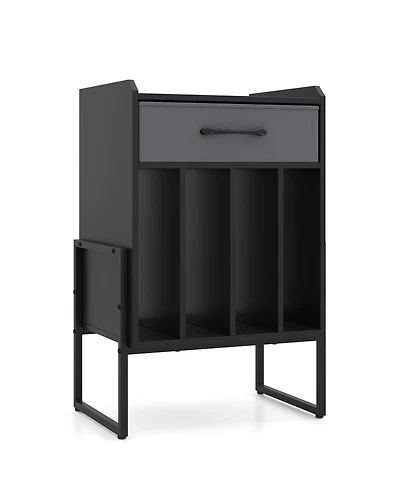 Slickblue Record Player Table with Drawer and Vinyl Holder Storage for Albums