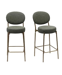 Flynama 29" Upholstered Faux Leather Bar Stools Set of 2 with Metal Legs