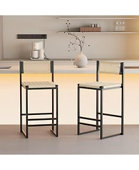 flynama Woven Paper Rope Bar Stools Set of 2 with Backrest, Style B