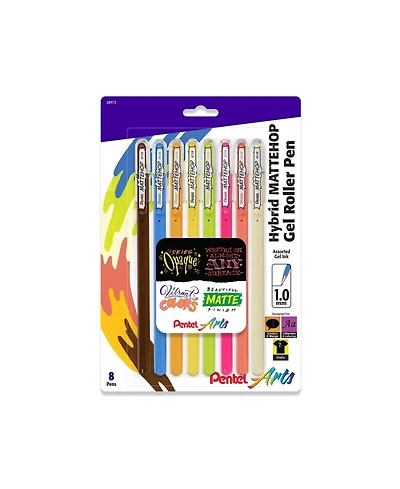 Pentel Arts Hybrid Mattehop Gel Roller, 1.0mm, 8-Pk