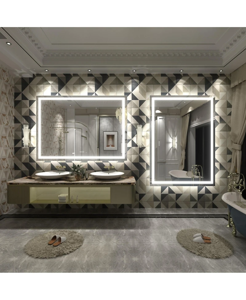Apmir 55" x 40" Super Bright Front and Back Led Lighted Anti-Fog Tempered Glass Bathroom/Vanity Mirror with Etl and 3-Year Warranty