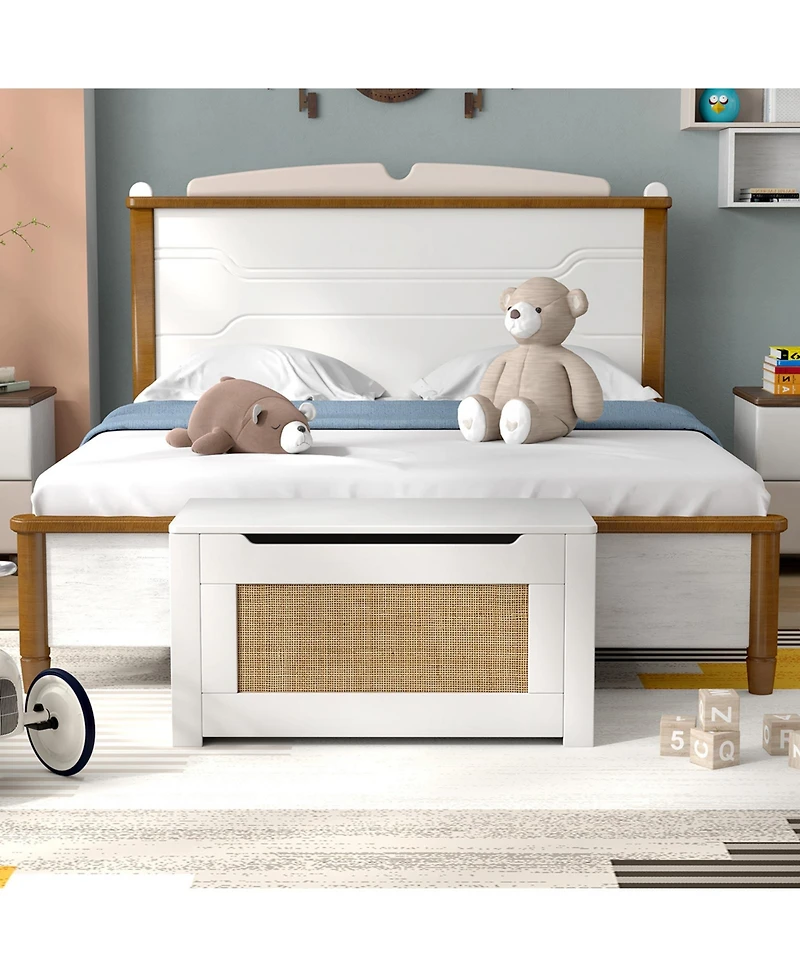 Sugift Kids Rattan Toy Storage Box with Flip Top Lid and Safety Hinges