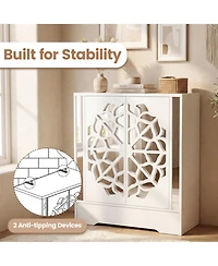 Gouun Mirrored 4-Tier Shoe Cabinet with Large Drawer and Push-to-Open Doors