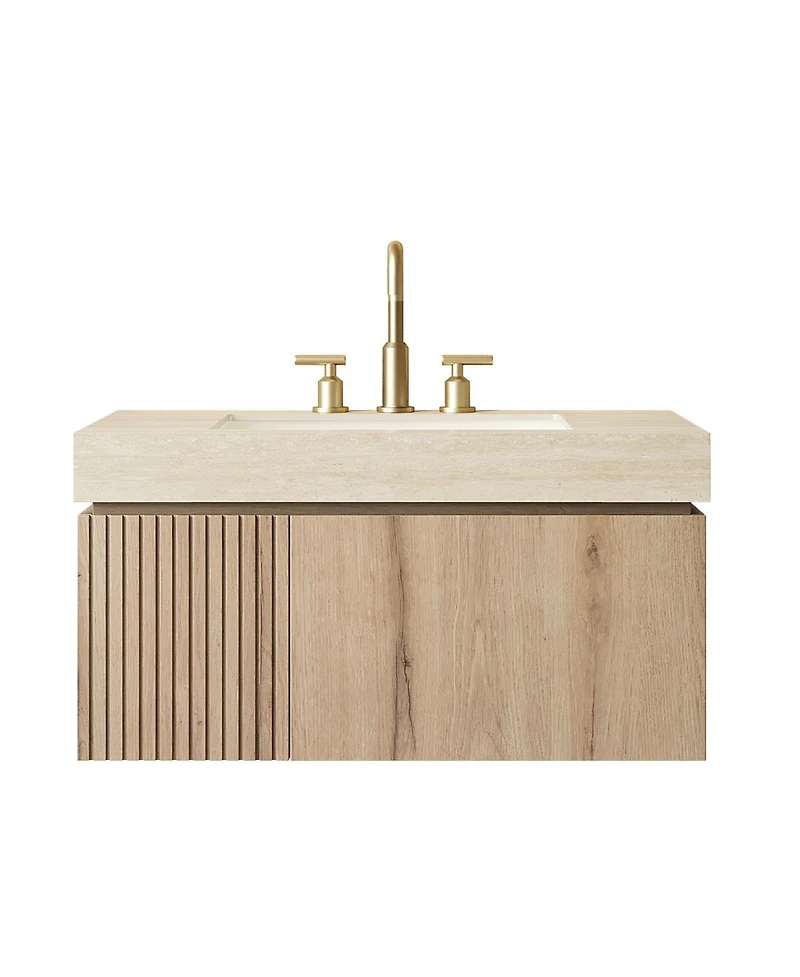 Sillysis Wall Mounted Bathroom Vanity with Sintered Stone Top, Plywood Storage Cabinet and Ceramic Basin, Easy Installation