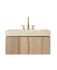 Sillysis Wall Mounted Bathroom Vanity with Sintered Stone Top, Plywood Storage Cabinet and Ceramic Basin, Easy Installation