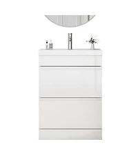 Sillysis Modern Freestanding Bathroom Vanity with Ceramic Sink, Soft Close Drawers, Glossy Storage Cabinet
