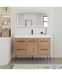 Sillysis Modern Bathroom Vanity with Resin Sink, Soft-Close Imitative Oak Plywood Cabinet