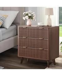 homfan 32inch Wide Modern Fluted Nightstands Set of 2 with Faux Marble Top, 3-Drawer Bedside Table for Bedroom, Living Room, Hallway and Entryway