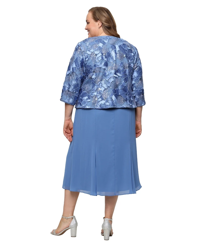 Alex Evenings Plus Scoop Neck Dress and Soutache Open Jacket, 2-Piece Set