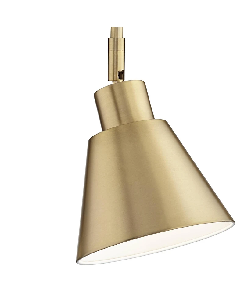 360 Lighting Marybel Modern Swing Arm Wall Lamp with Cord Cover Brass Gold Plug-in Light Fixture Tapered Metal Shade for Bedroom Bedside Living Room