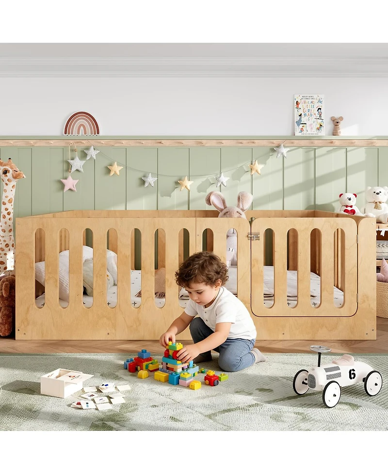 Streamdale Furniture Montessori Floor Bed with High Fence and Door