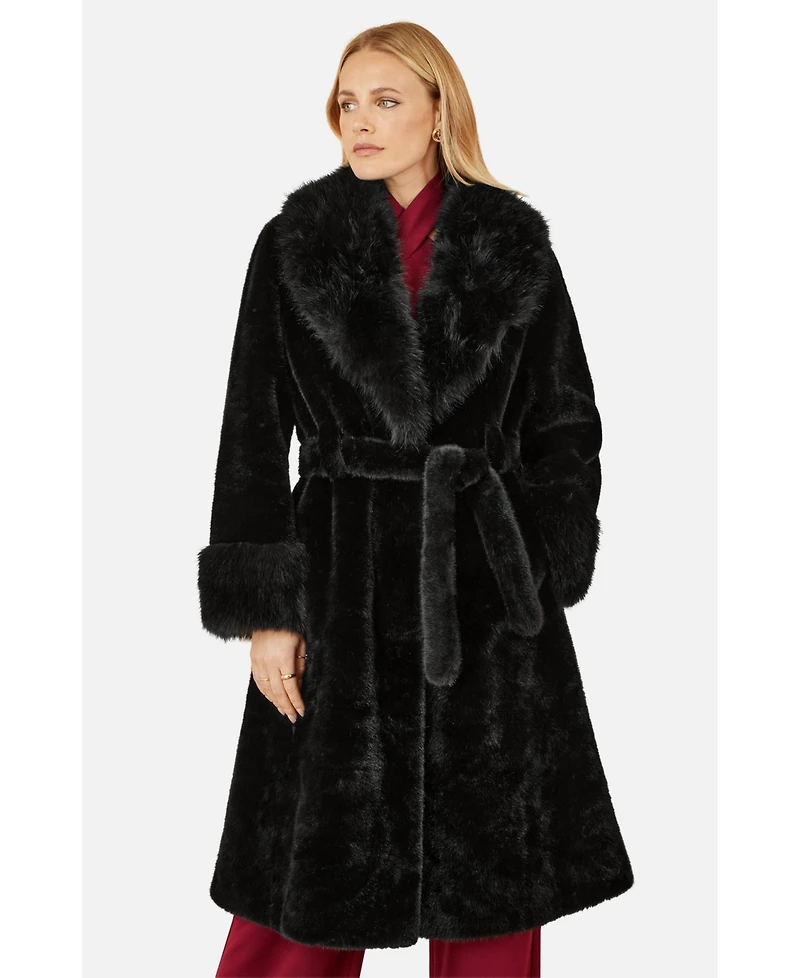 Yumi Women's Oversize Collar Wrap Faux Fur Coat