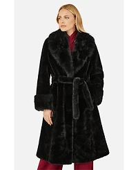 Yumi Women's Oversize Collar Wrap Faux Fur Coat