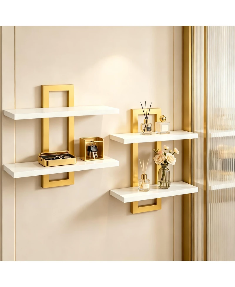 Yigii Double-Layer Floating Shelves for Home Decor, Capacity, Easy Install, Versatile Use