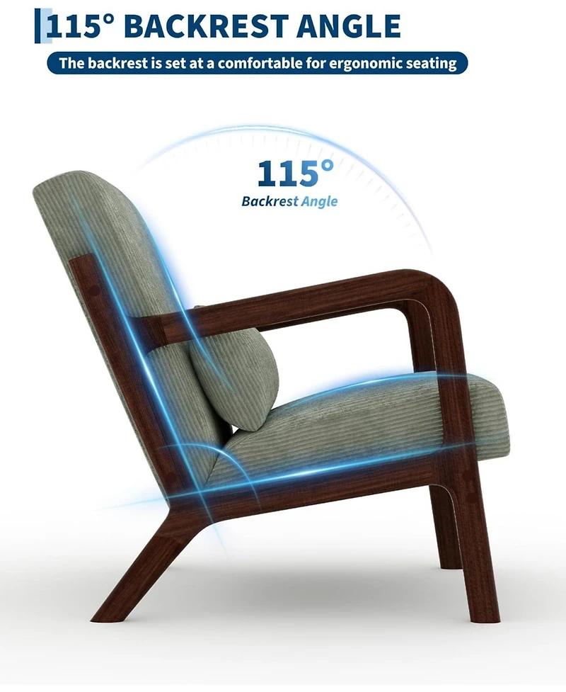 gaomon Mid-Century Modern Accent Chair,Wide-Wale Corduroy Upholstery,Solid Wood Armchair with Removable Lumbar Pillow,Sturdy Reading Chair