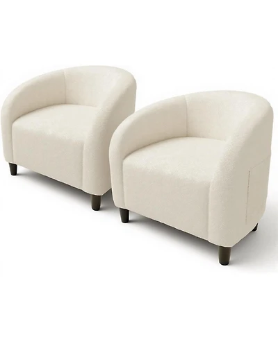 gaomon Accent Chair Set of 2 Living Room Chairs Boucle Barrel Chairs Round Armchairs for Bedroom Waiting Room Office Reception Chairs.