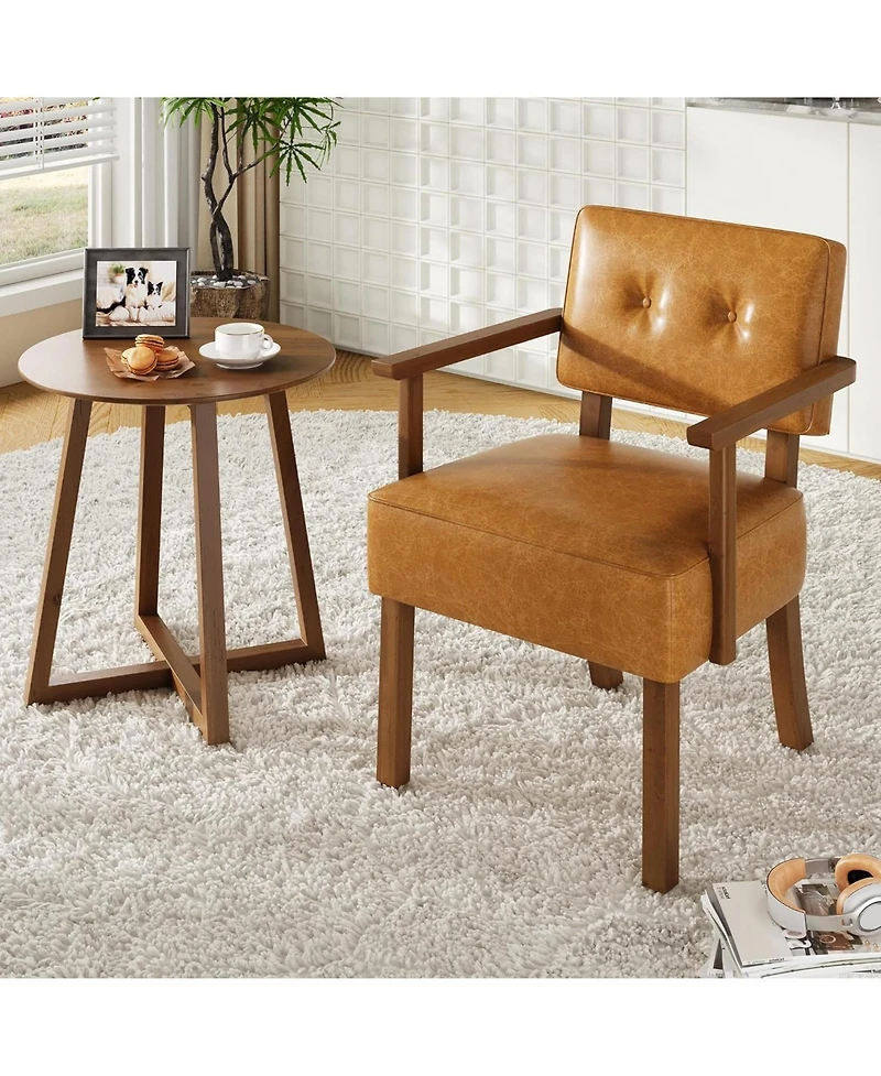 gaomon Mid-Century Accent Chair with Wood Frame,Pu Leather Upholstered Lounge Arm Chair,Reading Leisure Chair with Classic Button Tufting