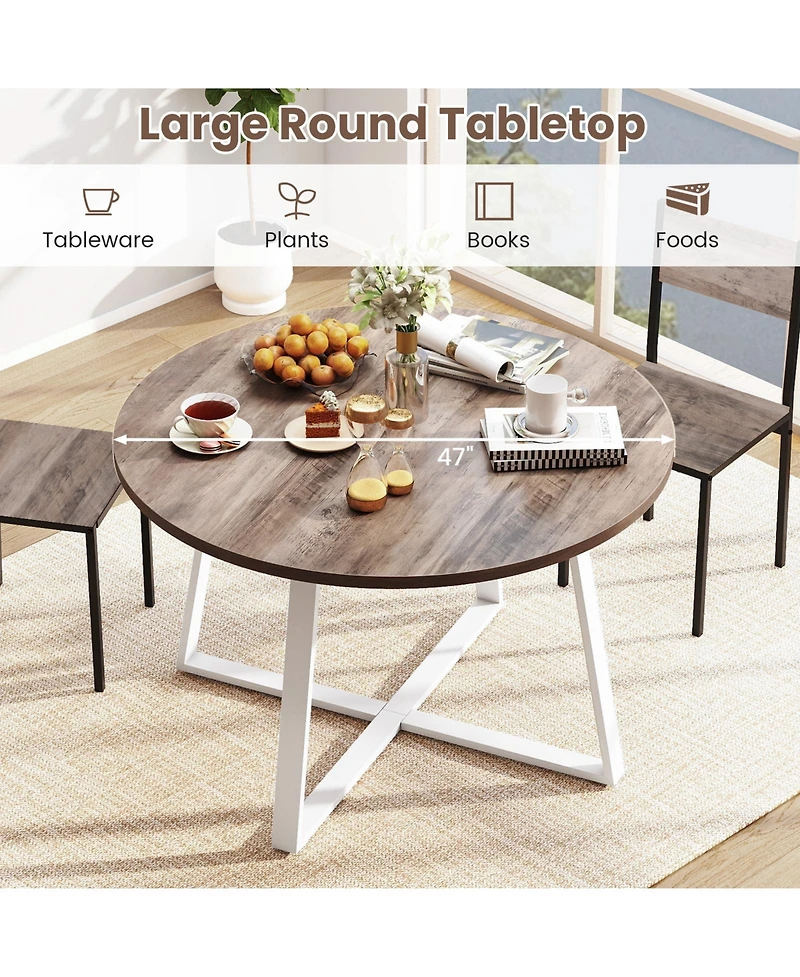 Slickblue 47 Inches Round Dining Table with X Shaped Base Thick Top