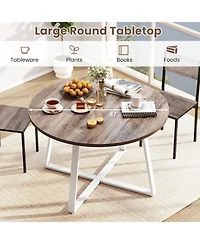 Slickblue 47 Inches Round Dining Table with X Shaped Base Thick Top