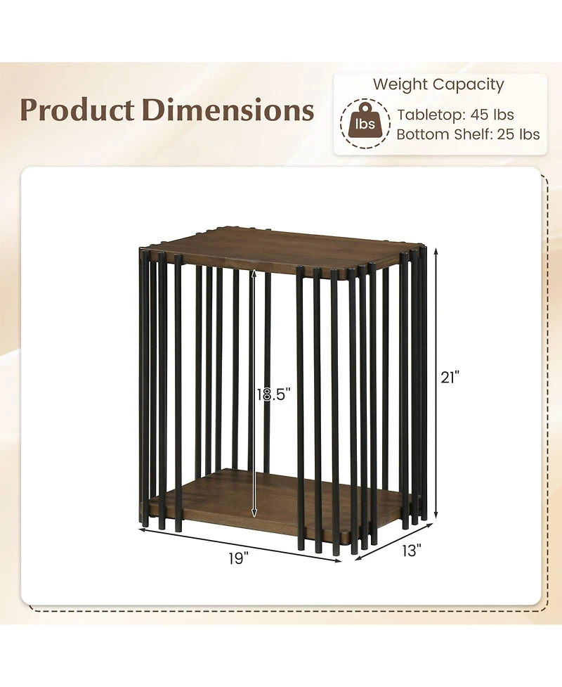 Slickblue 2 piece 2-Layer Storage Side Table with Rubber Wood Surface and Durable Metal Frame-Walnut