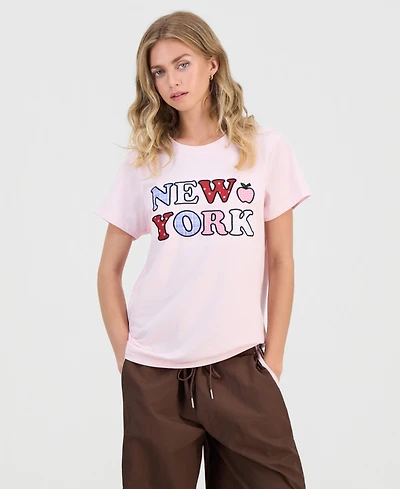 Freeze 24-7 Juniors' Applique New York Graphic T-Shirt