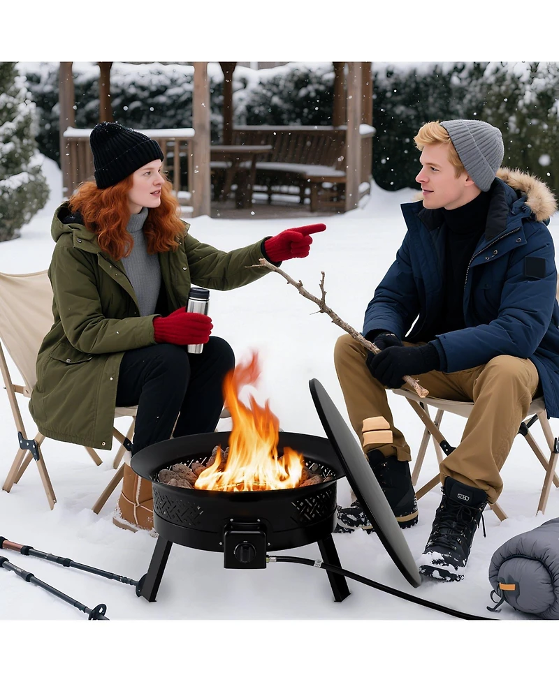 Slickblue Outdoor Portable Propane Fire Pit with Folding Legs and Easy Carry Strap