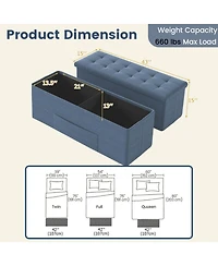 Gouun 43 in Folding Storage Ottoman Bench with Padded Linen Seat