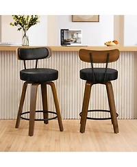 Dyhome 24 inches Bar Stools Set of 2, Counter Height with Leather Pad Wood Back, Upholstered Barstools for Kitchen Island, Cafe