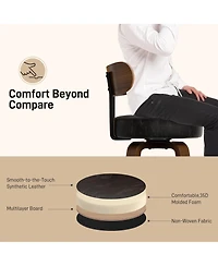 Dyhome 24 inches Bar Stools Set of 2, Counter Height with Leather Pad Wood Back, Upholstered Barstools for Kitchen Island, Cafe