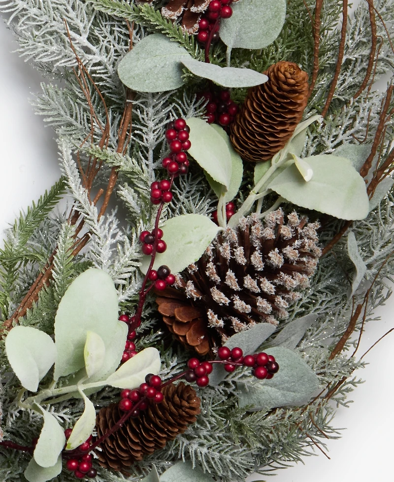 Holiday Lane Heritage Flocking Wreath with Pine Cones and Berries, Macy's Exclusive
