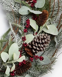 Holiday Lane Heritage Flocking Wreath with Pine Cones and Berries, Macy's Exclusive